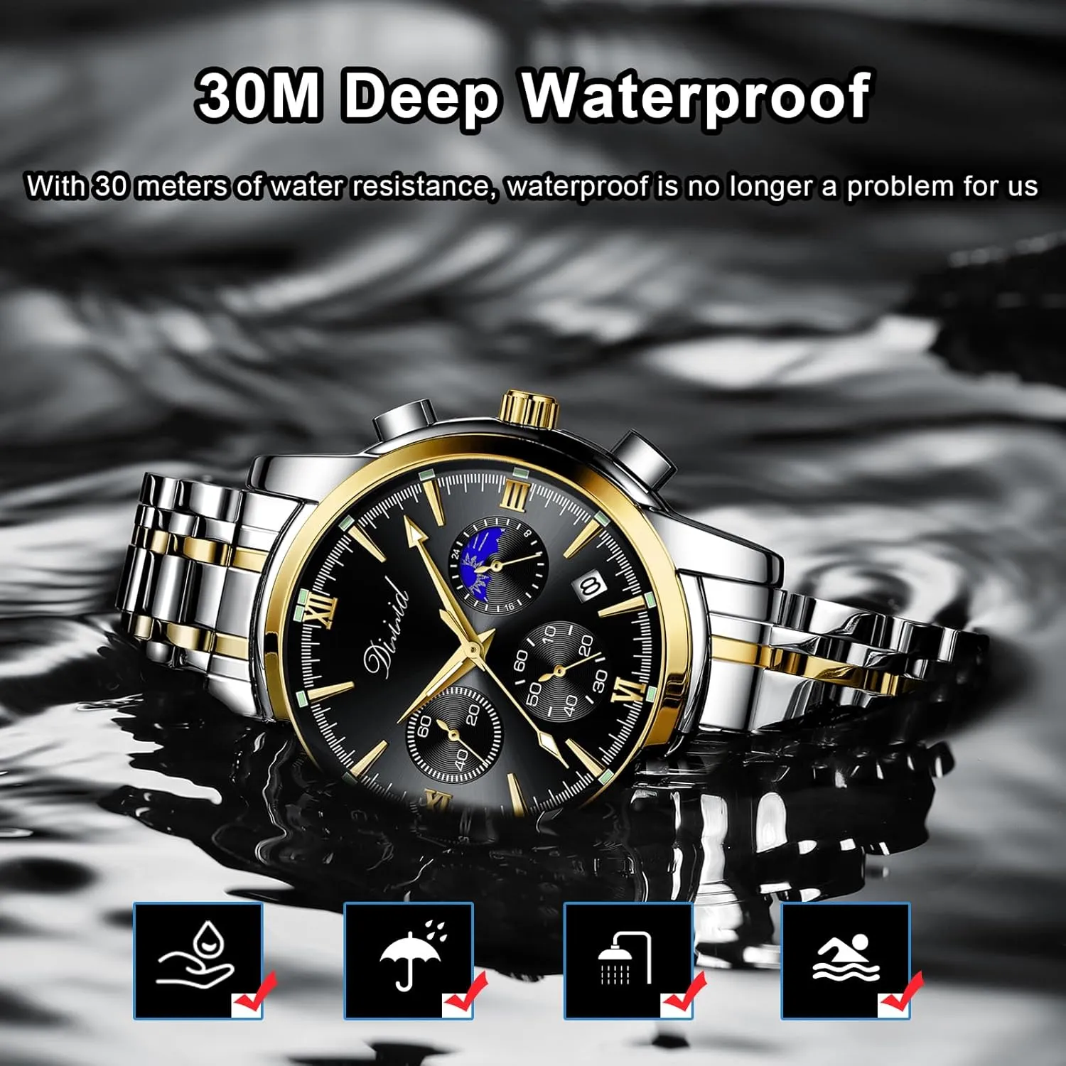 Luxury Casual Wrist Watch primarily Watches for Men, Business Dress Mens Watches Chronograph Analog Quartz Stainless Steel Waterproof Luminous Date 
