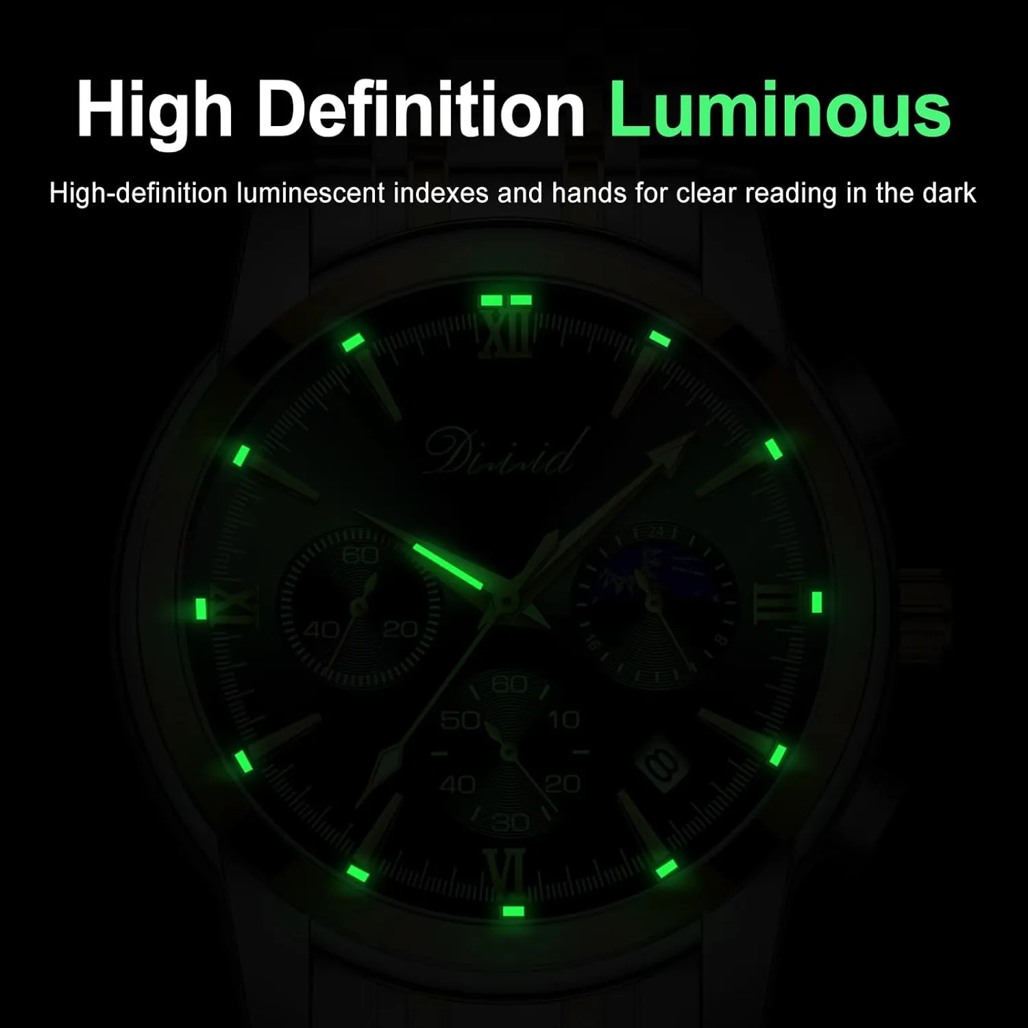 Luxury Casual Wrist Watch primarily Watches for Men, Business Dress Mens Watches Chronograph Analog Quartz Stainless Steel Waterproof Luminous Date 