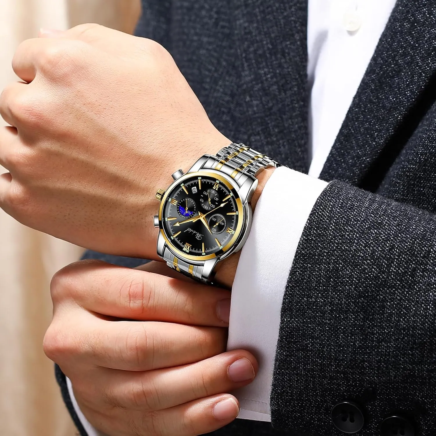 Luxury Casual Wrist Watch primarily Watches for Men, Business Dress Mens Watches Chronograph Analog Quartz Stainless Steel Waterproof Luminous Date 