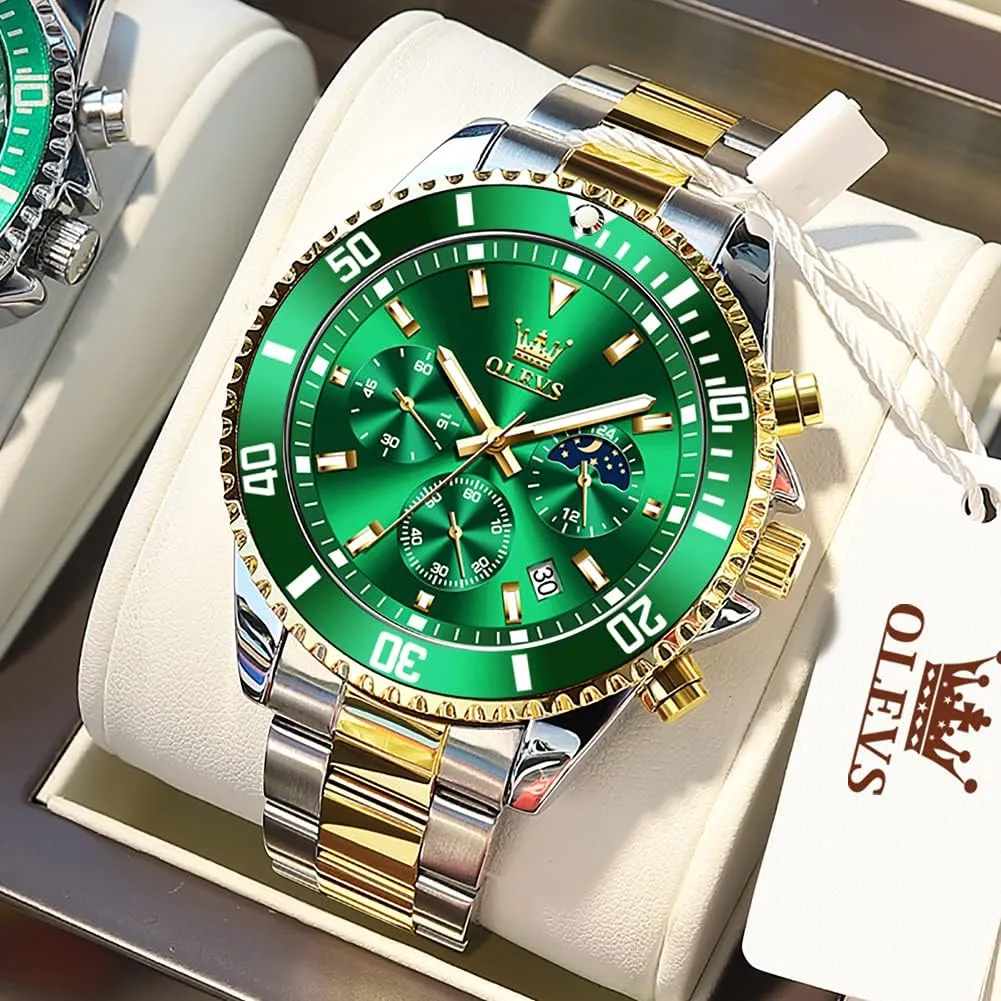 Luxury Dress Moon Phase Quartz Stainless Steel Waterproof Luminous Business pheromone medieval speck instinct dialogue Calendar Wrist Watch OLEVS Mens Watches Chronograph 