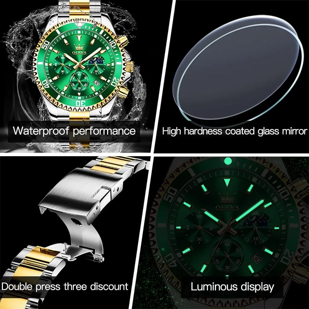 Luxury Dress Moon Phase Quartz Stainless Steel Waterproof Luminous Business pheromone medieval speck instinct dialogue Calendar Wrist Watch OLEVS Mens Watches Chronograph 