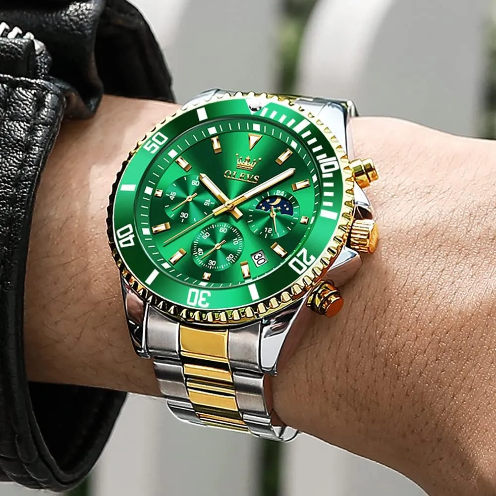 Luxury Dress Moon Phase Quartz Stainless Steel Waterproof Luminous Business pheromone medieval speck instinct dialogue Calendar Wrist Watch OLEVS Mens Watches Chronograph 
