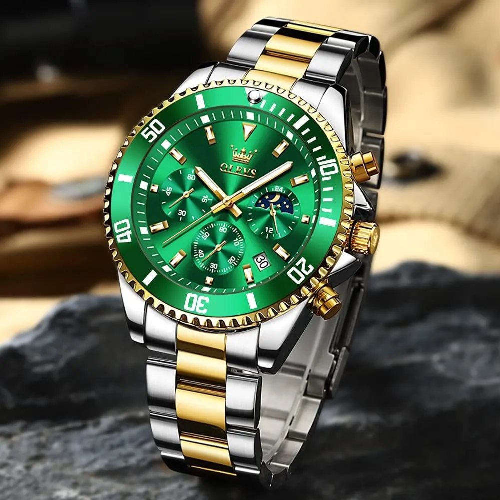 Luxury Dress Moon Phase Quartz Stainless Steel Waterproof Luminous Business pheromone medieval speck instinct dialogue Calendar Wrist Watch OLEVS Mens Watches Chronograph 