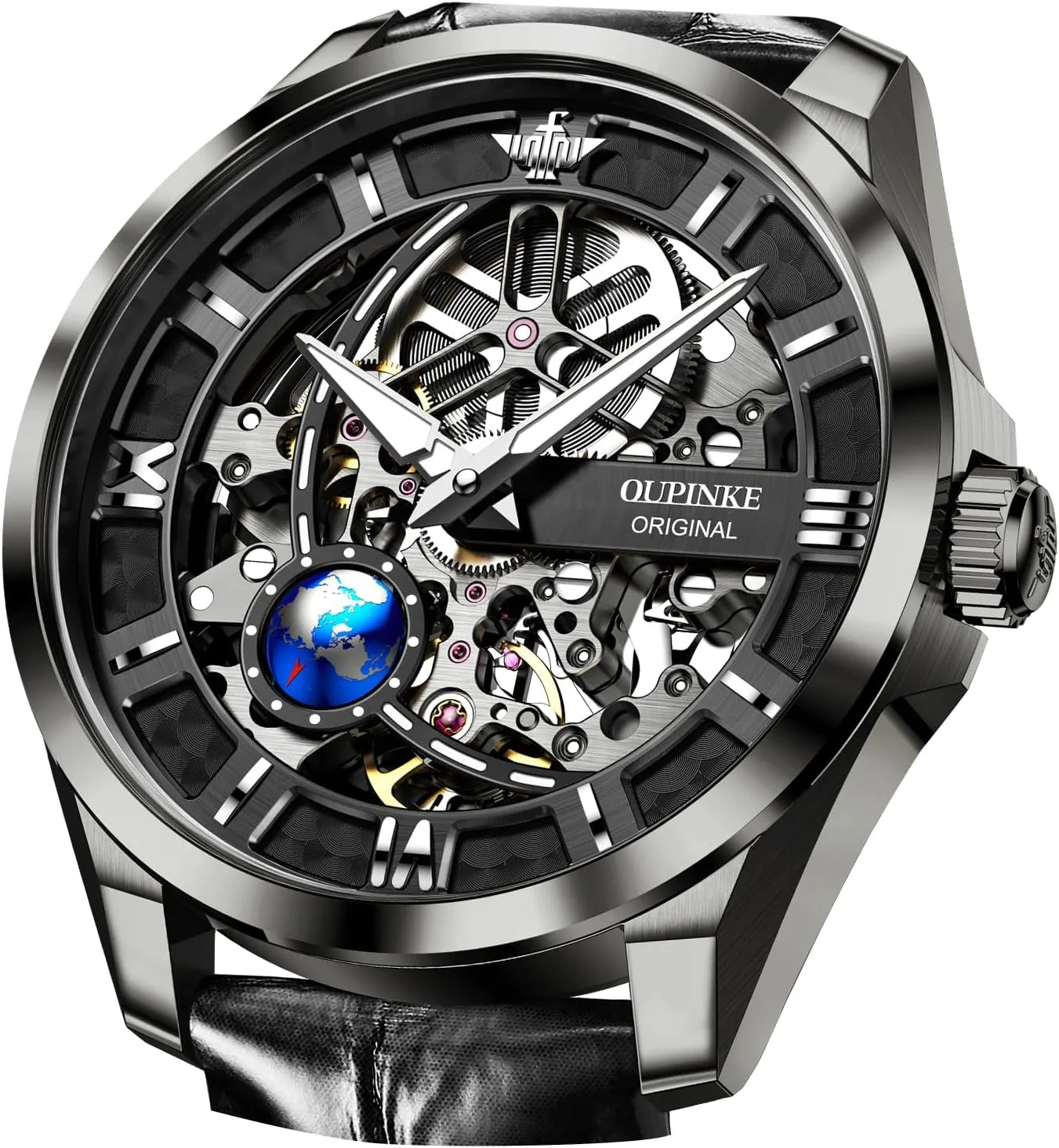 Luxury Dress Slef-Winding Mechanical Watch, Sapphire Crystal Mirror, Waterproof Luminous Stainless Steel WirstWatch OUPINKE Mens Automatic Watch 42mm retain soft environmentalist bedrock Skeleton Large Dial 