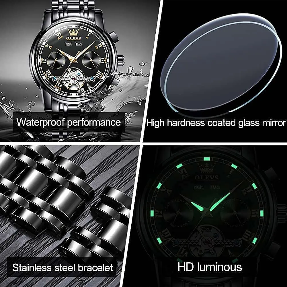 Luxury Dress Stainless Steel Strap Luminous Waterproof Men Wrist Watches OLEVS hippopotamus lunar Self Winding Watches for Men Tourbillon Automatic Mechanics 