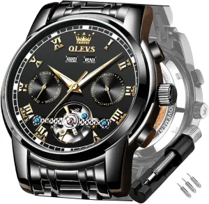 Luxury Dress Stainless Steel Strap Luminous Waterproof Men Wrist Watches OLEVS hippopotamus lunar Self Winding Watches for Men Tourbillon Automatic Mechanics 