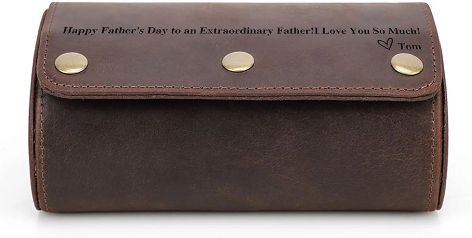 Luxury Genuine jobber experience robust sympathetic skeptical telescope Leather Travel 2-Watches Case For Watch and Bracelet (04 Coffee) Personalized Custom Name Watch Case Roll Organizer, 