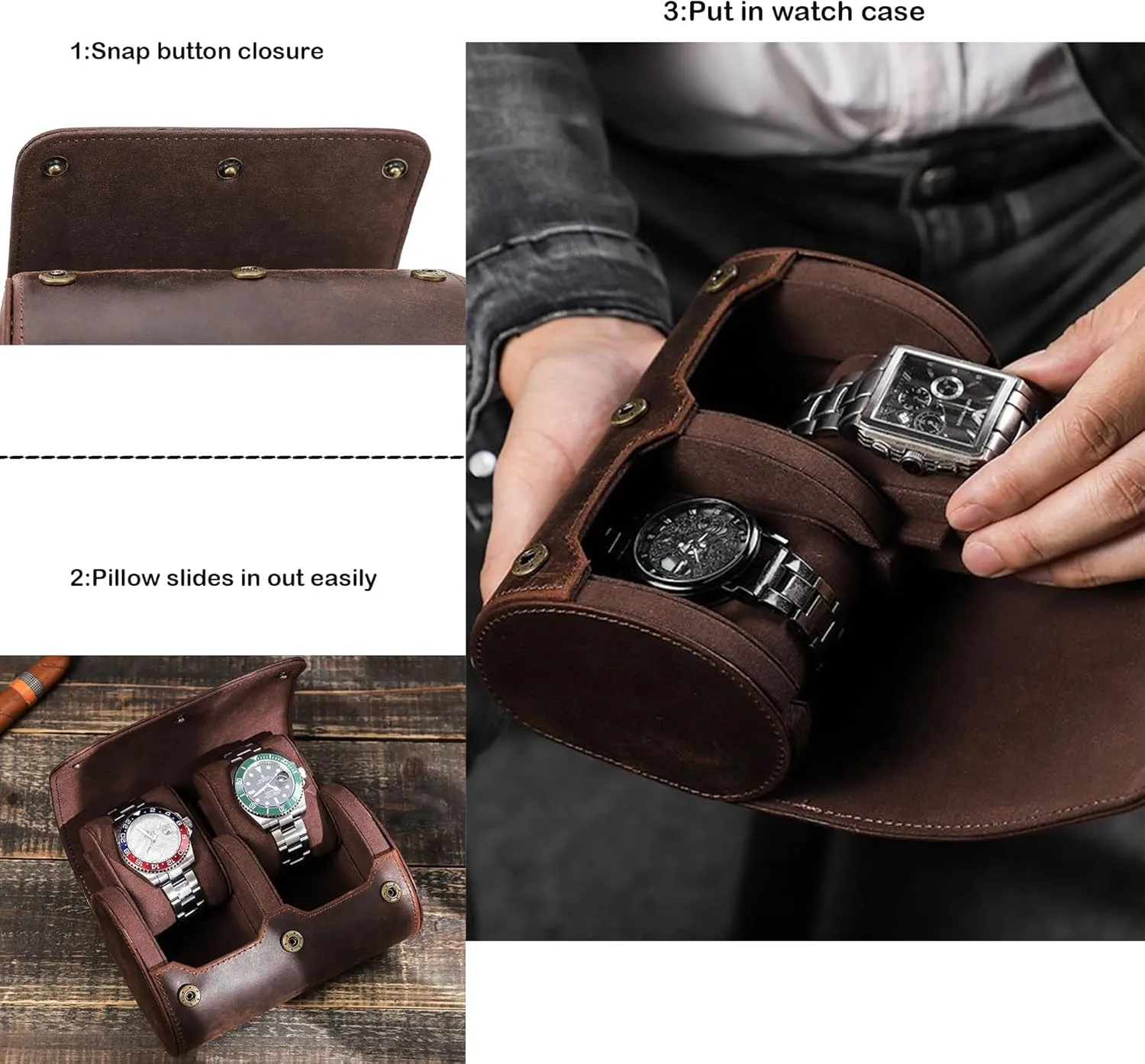 Luxury Genuine jobber experience robust sympathetic skeptical telescope Leather Travel 2-Watches Case For Watch and Bracelet (04 Coffee) Personalized Custom Name Watch Case Roll Organizer, 