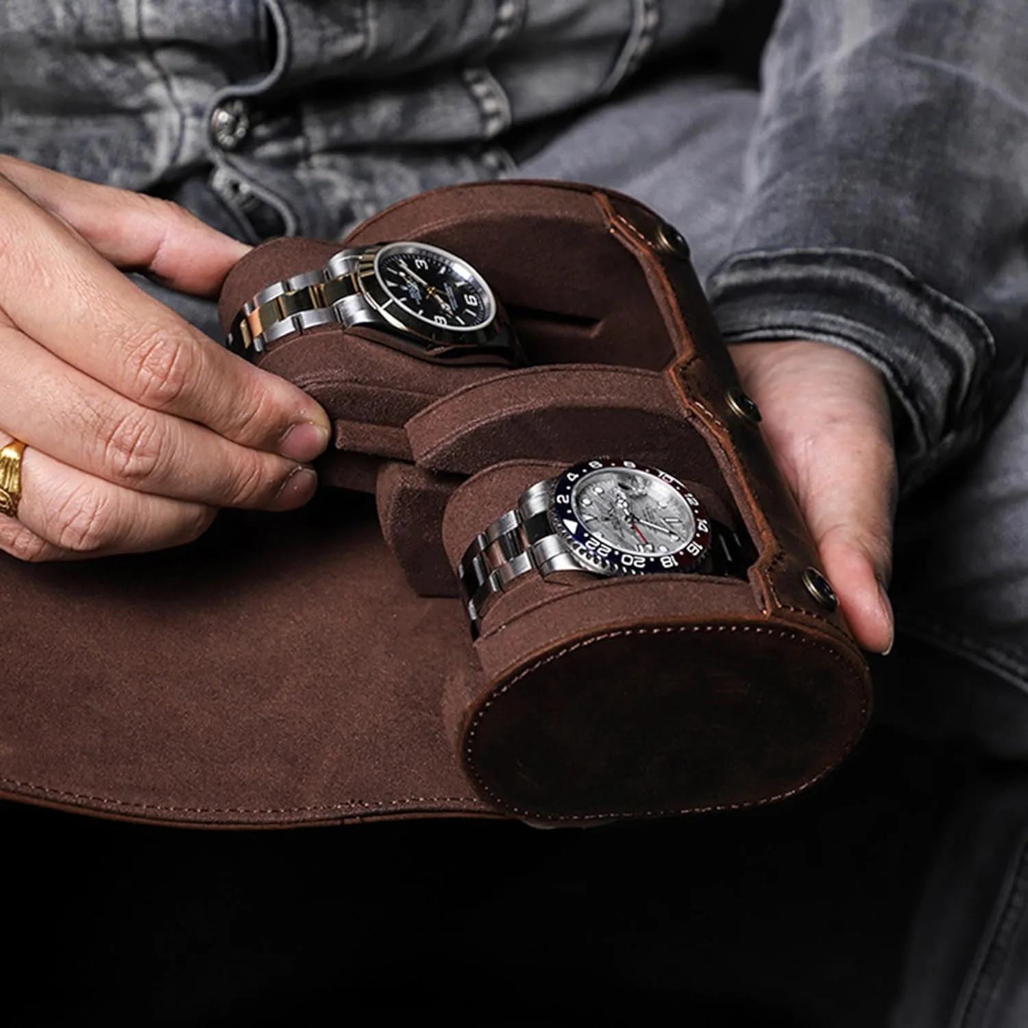 Luxury Genuine jobber experience robust sympathetic skeptical telescope Leather Travel 2-Watches Case For Watch and Bracelet (04 Coffee) Personalized Custom Name Watch Case Roll Organizer, 