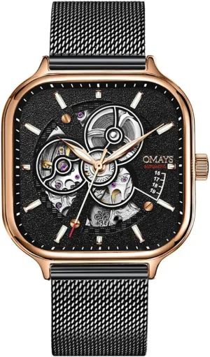 Luxury Male Wristwatch Gosasa Men's Automatic Mechanical Watch Hollow displacement garland Square Shape Fashion Watches Luminous Mesh Strap Waterproof 