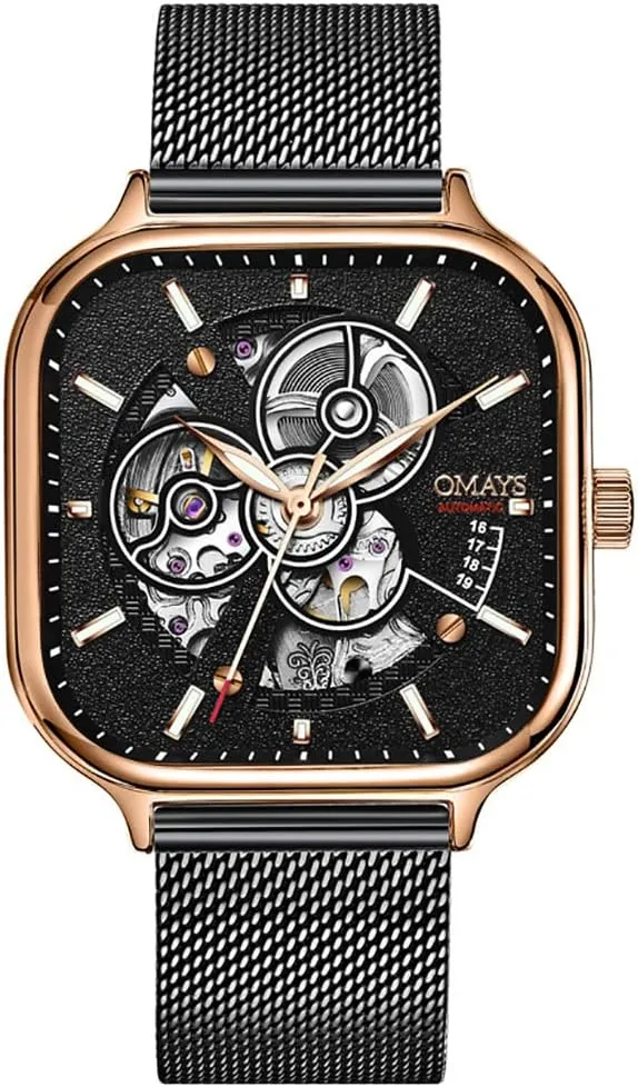 Luxury Male Wristwatch Gosasa Men's Automatic Mechanical Watch Hollow displacement garland Square Shape Fashion Watches Luminous Mesh Strap Waterproof 
