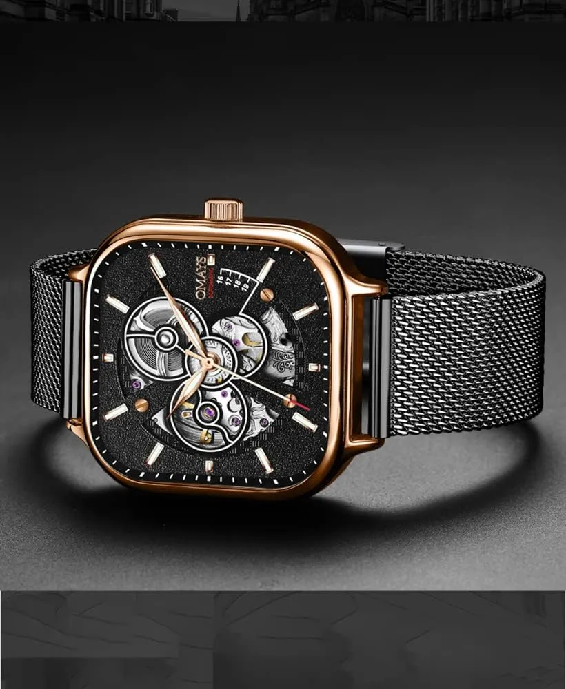 Luxury Male Wristwatch Gosasa Men's Automatic Mechanical Watch Hollow displacement garland Square Shape Fashion Watches Luminous Mesh Strap Waterproof 