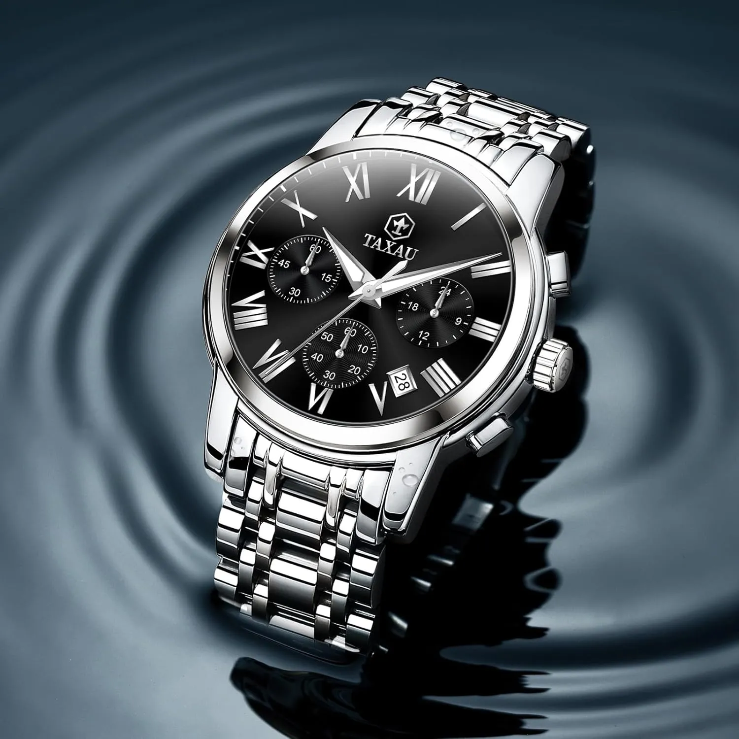 Luxury Watch for Men Chronograph Watch Big Face Stainless Steel Analog Quartz Men's Wrist Watches with Date Multi-Function Cambrian Roman Number Luminous reloj para Hombre Men Watches Dress Waterproof 