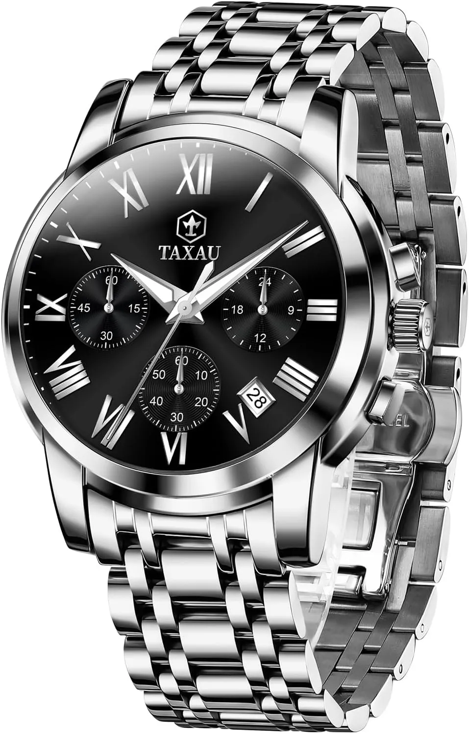 Luxury Watch for Men Chronograph Watch Big Face Stainless Steel Analog Quartz Men's Wrist Watches with Date Multi-Function Cambrian Roman Number Luminous reloj para Hombre Men Watches Dress Waterproof 