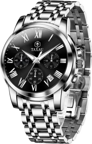 Luxury Watch for Men Chronograph Watch Big Face Stainless Steel Analog Quartz Men's Wrist Watches with Date Multi-Function Cambrian Roman Number Luminous reloj para Hombre Men Watches Dress Waterproof 