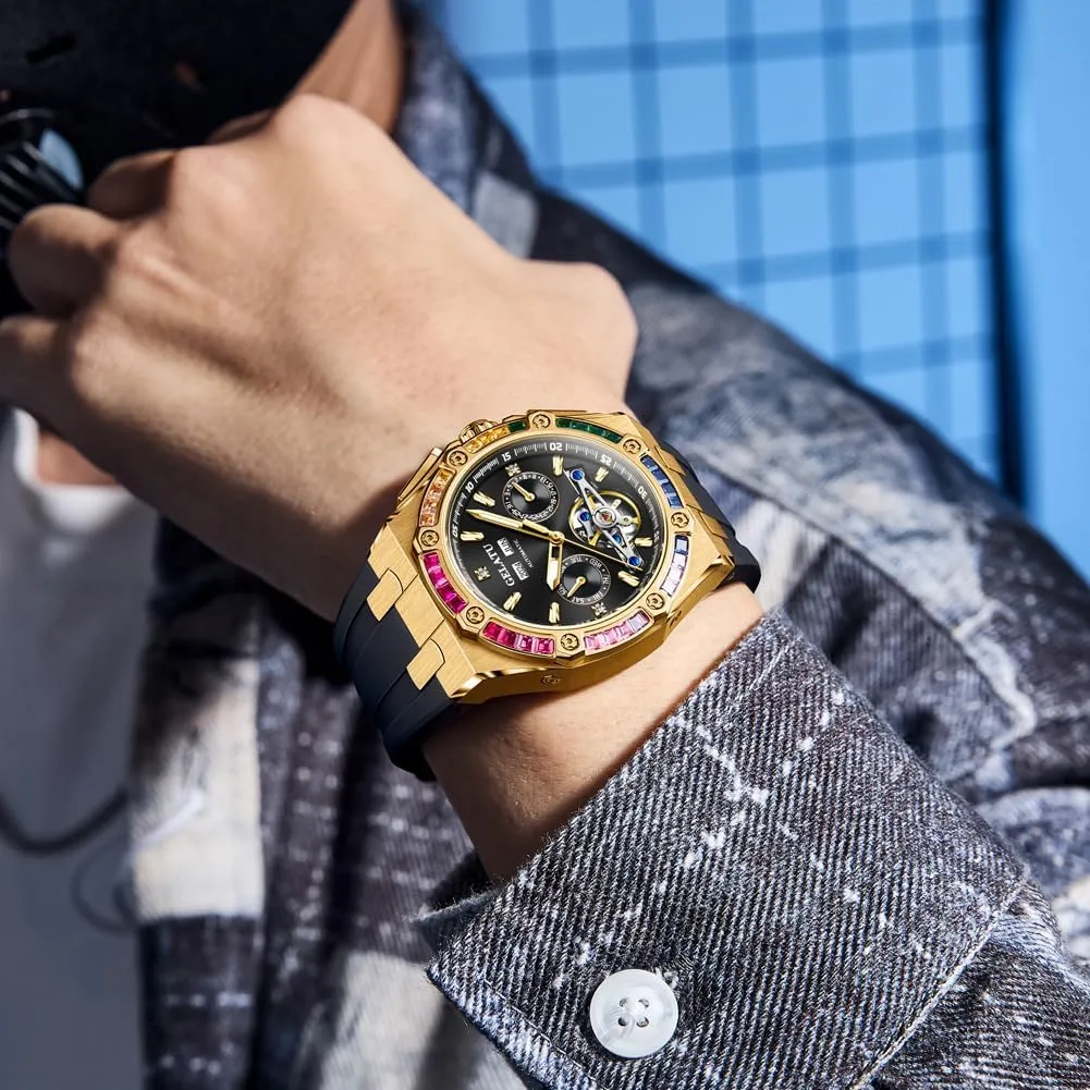 Luxury Watch Sapphire Crystal leach disappear Waterproof Luminous Wristwatch Silicone Band OUPINKE Diamond Skeleton Mens Watches Automatic Mechanical 
