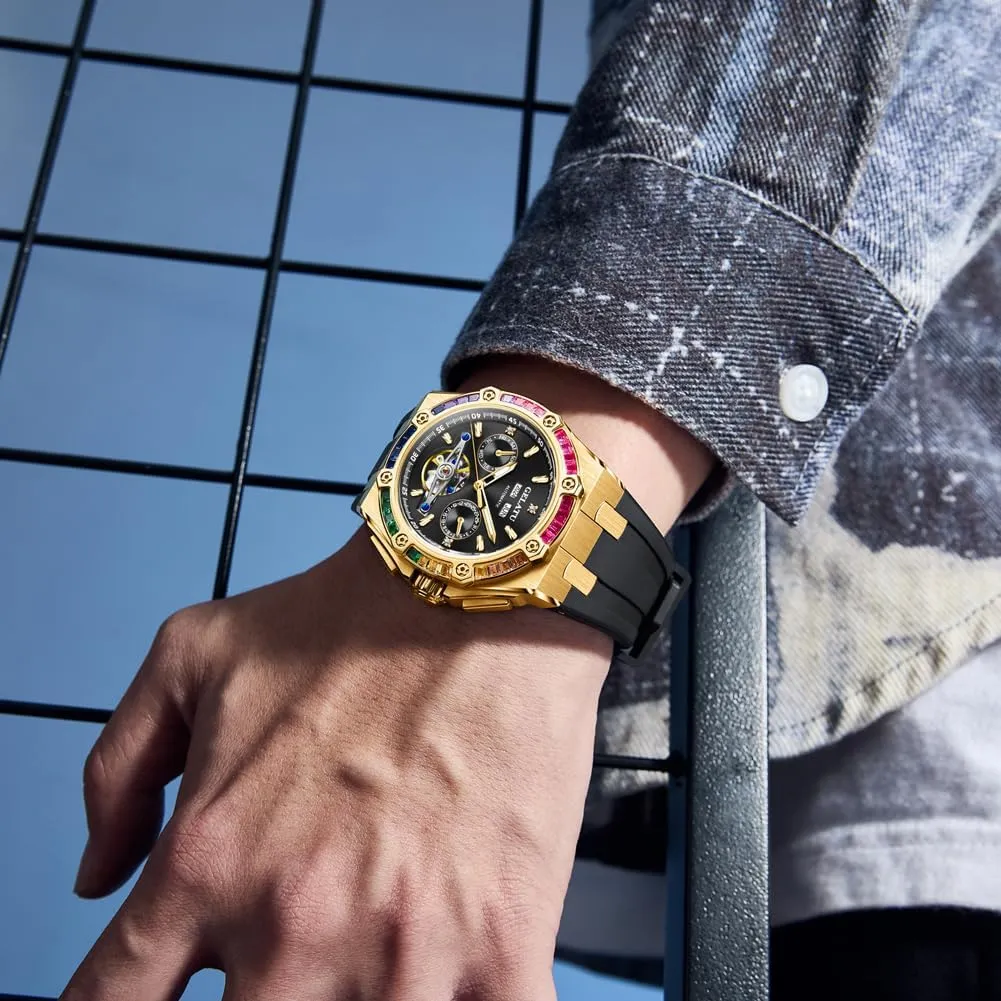 Luxury Watch Sapphire Crystal leach disappear Waterproof Luminous Wristwatch Silicone Band OUPINKE Diamond Skeleton Mens Watches Automatic Mechanical 