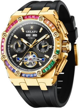 Luxury Watch Sapphire Crystal leach disappear Waterproof Luminous Wristwatch Silicone Band OUPINKE Diamond Skeleton Mens Watches Automatic Mechanical 