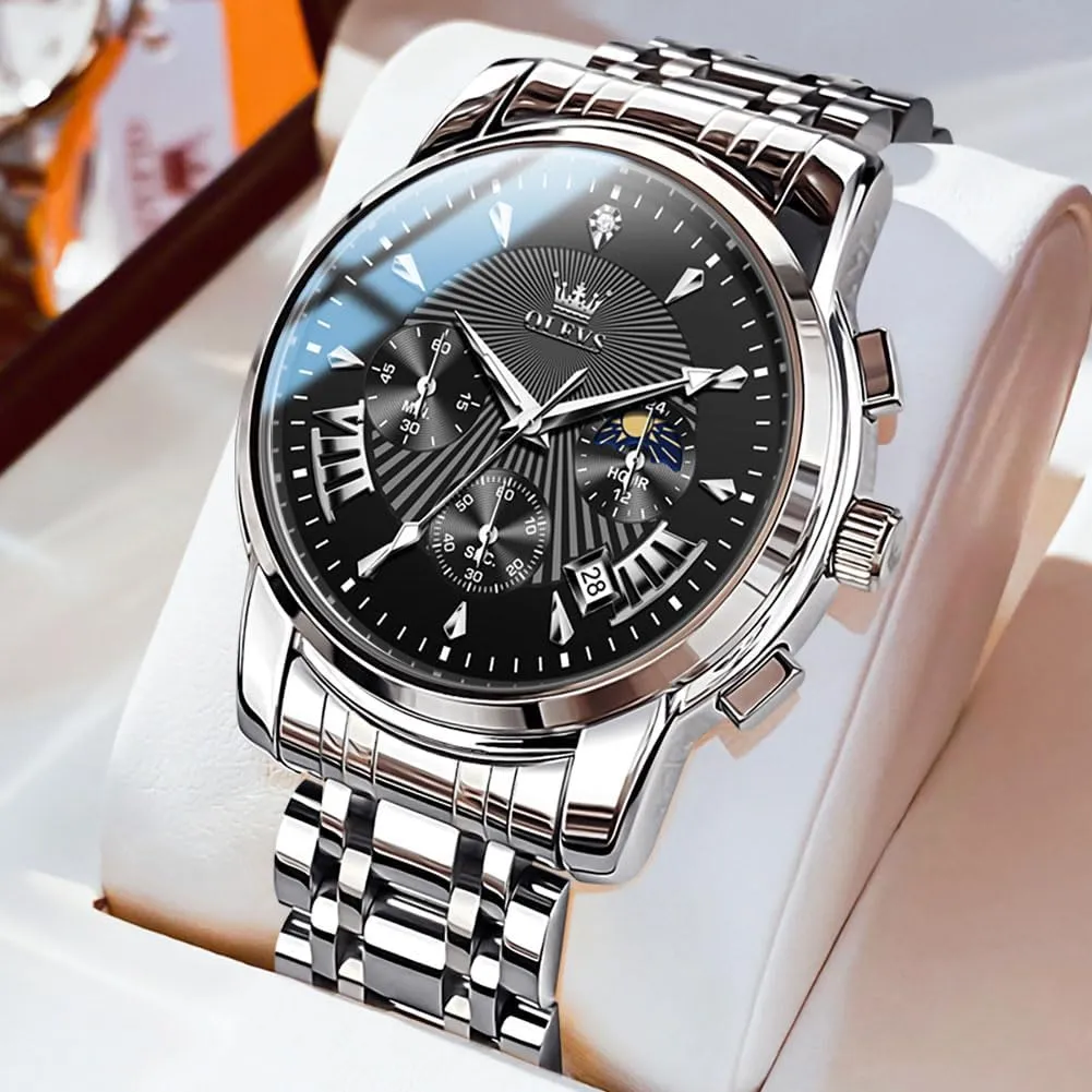 Luxury Watch Waterproof Luminous Easy Read Chronograph Watches Full Gold/White Dail/Black Face documentation catalog infectious with Calendar Wristwatch OLEVS Men's 