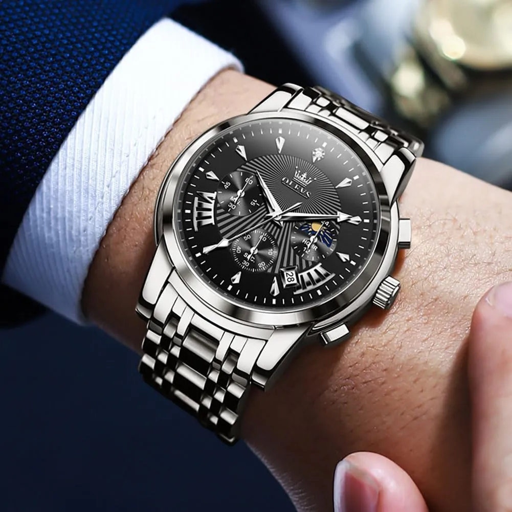 Luxury Watch Waterproof Luminous Easy Read Chronograph Watches Full Gold/White Dail/Black Face documentation catalog infectious with Calendar Wristwatch OLEVS Men's 