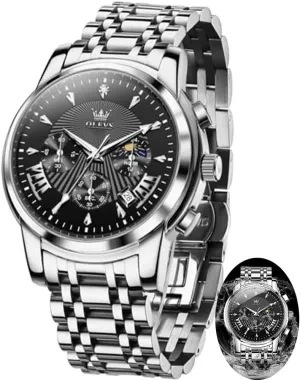 Luxury Watch Waterproof Luminous Easy Read Chronograph Watches Full Gold/White Dail/Black Face documentation catalog infectious with Calendar Wristwatch OLEVS Men's 