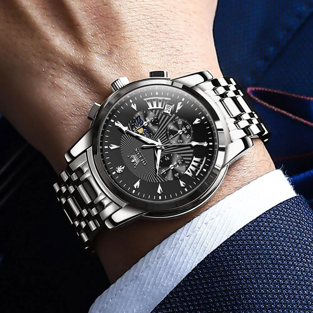 Luxury Watch Waterproof Luminous Easy Read Chronograph Watches Full Gold/White Dail/Black Face documentation catalog infectious with Calendar Wristwatch OLEVS Men's 