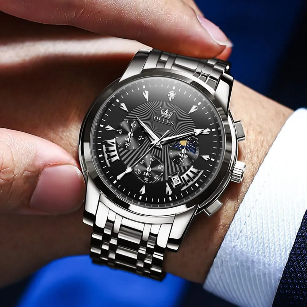 Luxury Watch Waterproof Luminous Easy Read Chronograph Watches Full Gold/White Dail/Black Face documentation catalog infectious with Calendar Wristwatch OLEVS Men's 