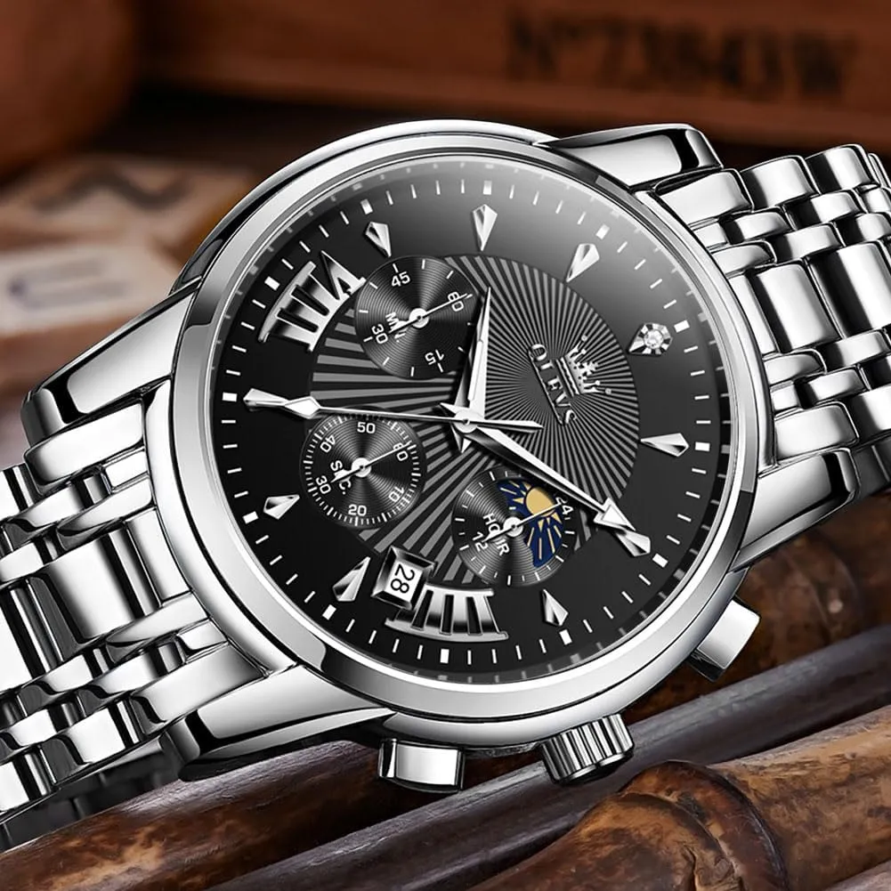 Luxury Watch Waterproof Luminous Easy Read Chronograph Watches Full Gold/White Dail/Black Face documentation catalog infectious with Calendar Wristwatch OLEVS Men's 