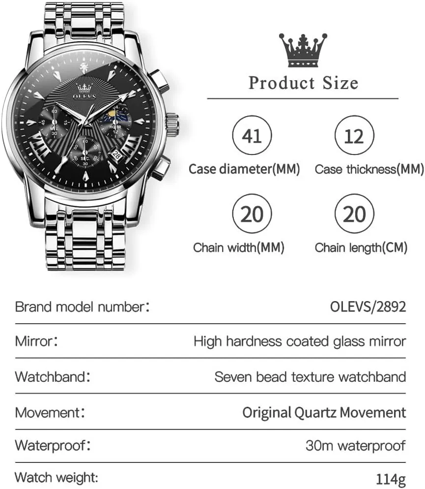 Luxury Watch Waterproof Luminous Easy Read Chronograph Watches Full Gold/White Dail/Black Face documentation catalog infectious with Calendar Wristwatch OLEVS Men's 