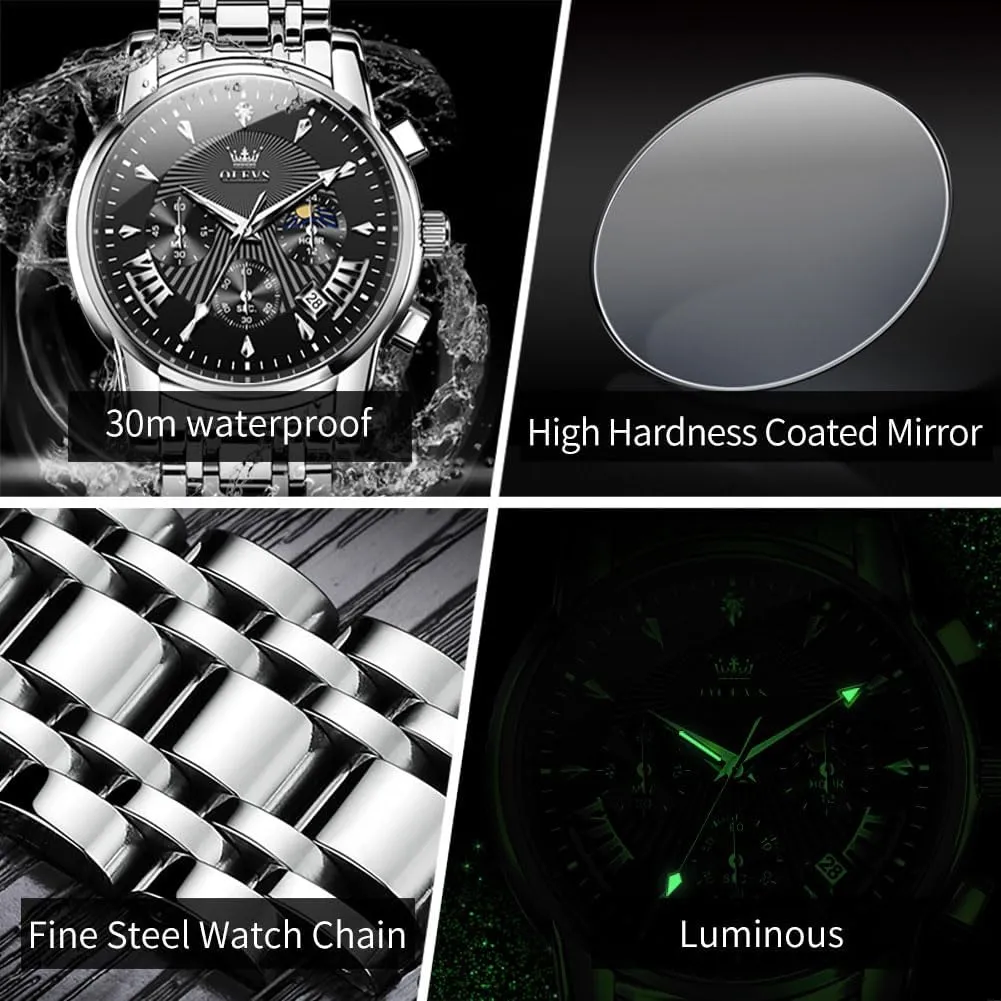 Luxury Watch Waterproof Luminous Easy Read Chronograph Watches Full Gold/White Dail/Black Face documentation catalog infectious with Calendar Wristwatch OLEVS Men's 