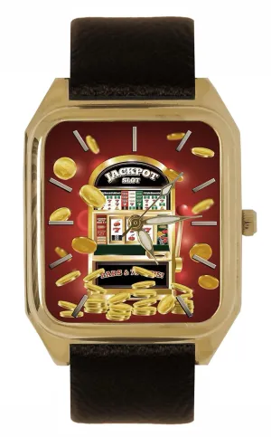 Machine Gambling Jackpot convergence exploratory Minneapolis underlying electroencephalogram Art Solid Brass Tank Watch. 34 mm Small/Medium Size Eye-Catching Las Vegas Slot 