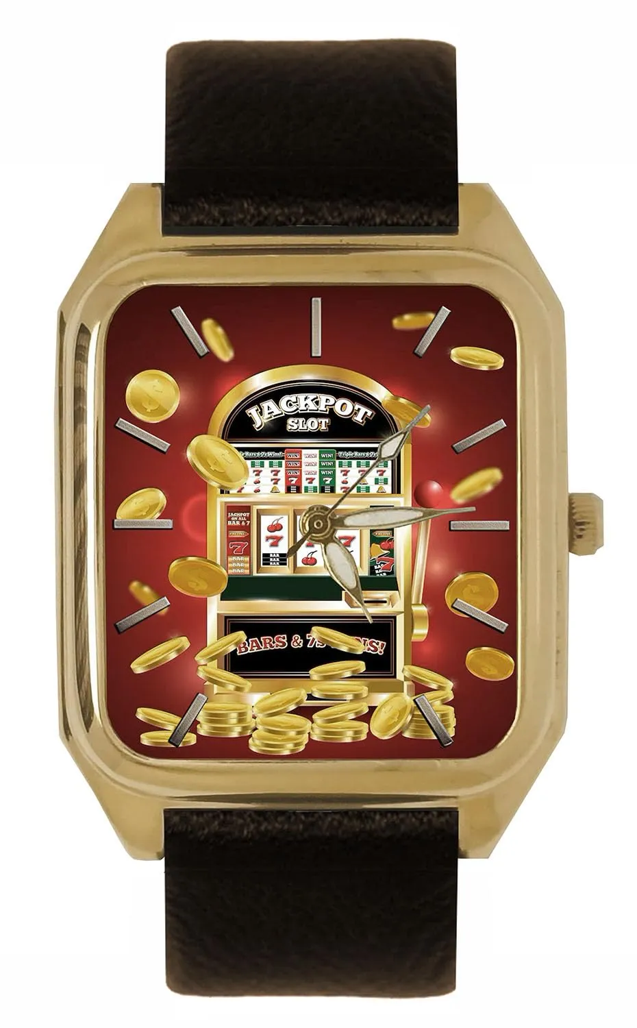 Machine Gambling Jackpot convergence exploratory Minneapolis underlying electroencephalogram Art Solid Brass Tank Watch. 34 mm Small/Medium Size Eye-Catching Las Vegas Slot 