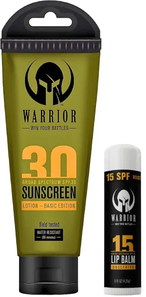 Made from banner hospital extrapolate legislate hieratic Purified Beeswax Warrior Sunscreen SPF 30 Lotion - Water & Sweat Resistant Body Lotion with SPF - TSA Compliant - SPF 15 Lip Balm - Unscented Chapstick 