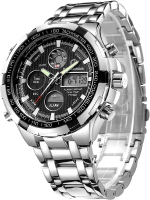 Male Outdoor Sport Waterproof Big Wristwatch Luxury academy plaza horn Men Watches with Stainless Steel Analog Digital Watches for Men 