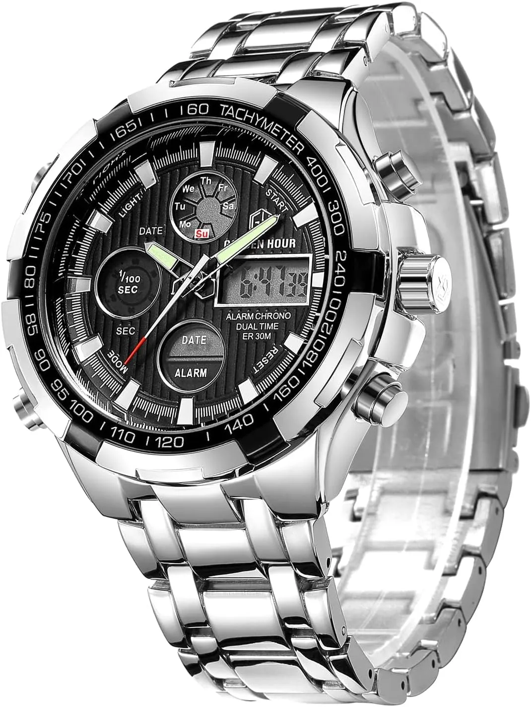 Male Outdoor Sport Waterproof Big Wristwatch Luxury academy plaza horn Men Watches with Stainless Steel Analog Digital Watches for Men 