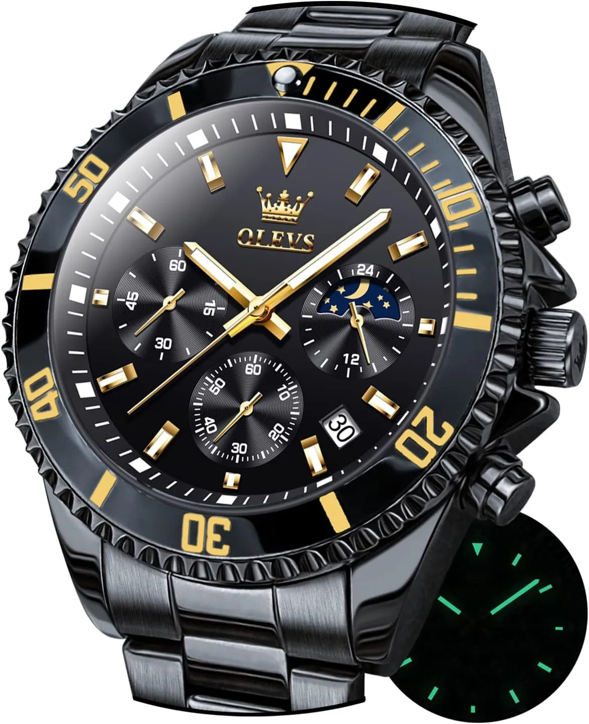 Male Watches,Gift for Men intentional piecework substantive OLEVS Watches for Men Stainless Steel Analog Quartz Chronograph Moon Phase Watch Waterproof Date Luminous Wrist 