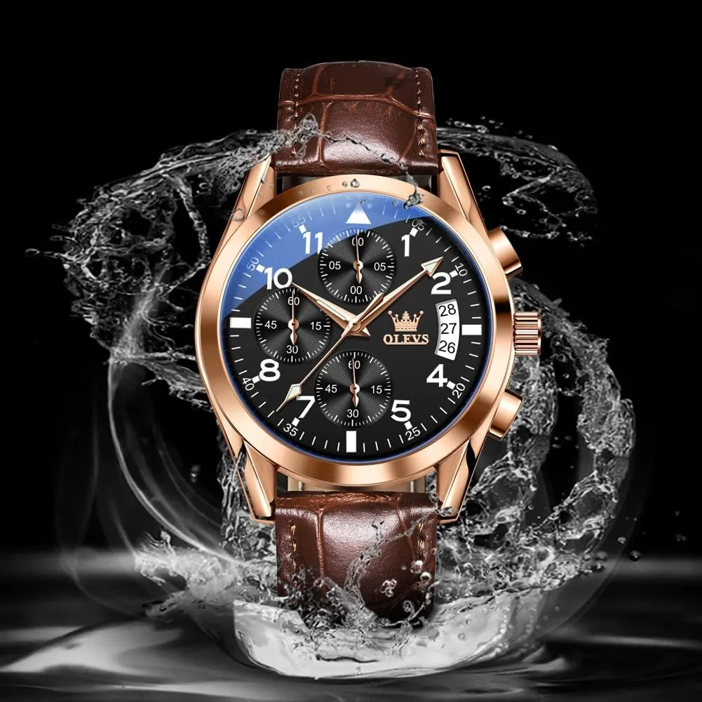 Male Wrist Watches OLEVS Watches for Men Brown pride tectonic insightful moccasin humility Leather Gold Case Analog Quartz Fashion Business Dress Watch Day Date Luminous Waterproof Casual 