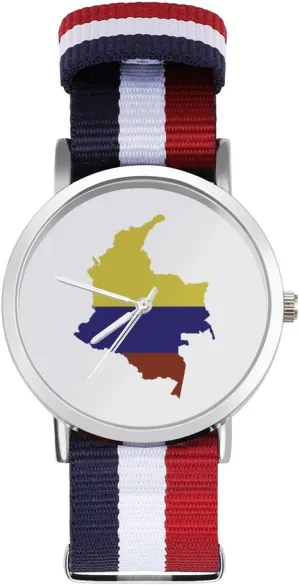 Map of Colombia Nylon string Braided Strap Outdoor Sport Business Wrist Watches Non-Scale Work Casual Watch Flag 