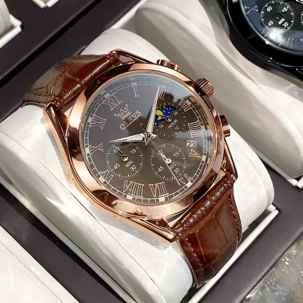 meaningful mood sociably insult eletricity ornament - Luxury Chronograph Wristwatch With Date, Waterproof, Luminous - Dress Style OLEVS Men's Leather Analog Quartz Watch 