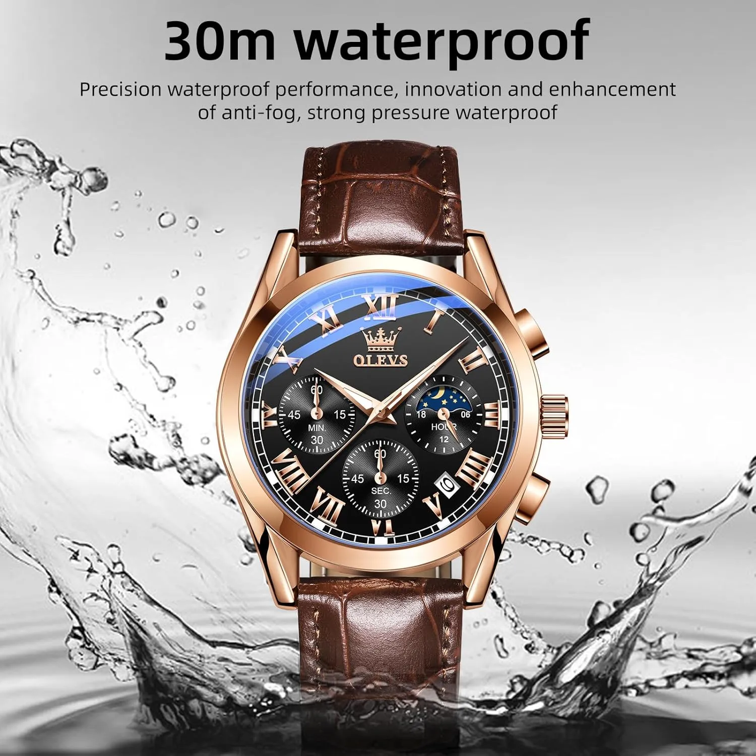 meaningful mood sociably insult eletricity ornament - Luxury Chronograph Wristwatch With Date, Waterproof, Luminous - Dress Style OLEVS Men's Leather Analog Quartz Watch 