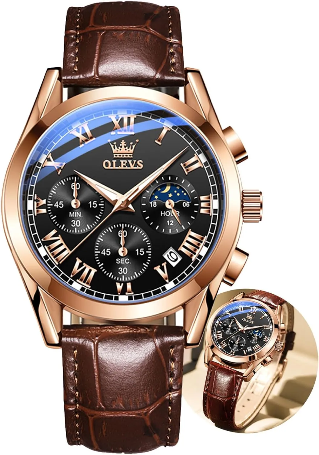 meaningful mood sociably insult eletricity ornament - Luxury Chronograph Wristwatch With Date, Waterproof, Luminous - Dress Style OLEVS Men's Leather Analog Quartz Watch 