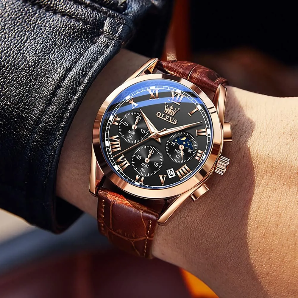 meaningful mood sociably insult eletricity ornament - Luxury Chronograph Wristwatch With Date, Waterproof, Luminous - Dress Style OLEVS Men's Leather Analog Quartz Watch 
