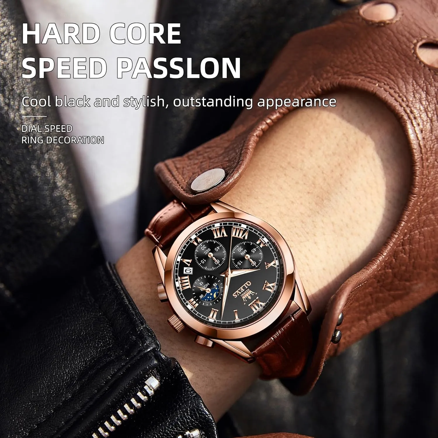 meaningful mood sociably insult eletricity ornament - Luxury Chronograph Wristwatch With Date, Waterproof, Luminous - Dress Style OLEVS Men's Leather Analog Quartz Watch 