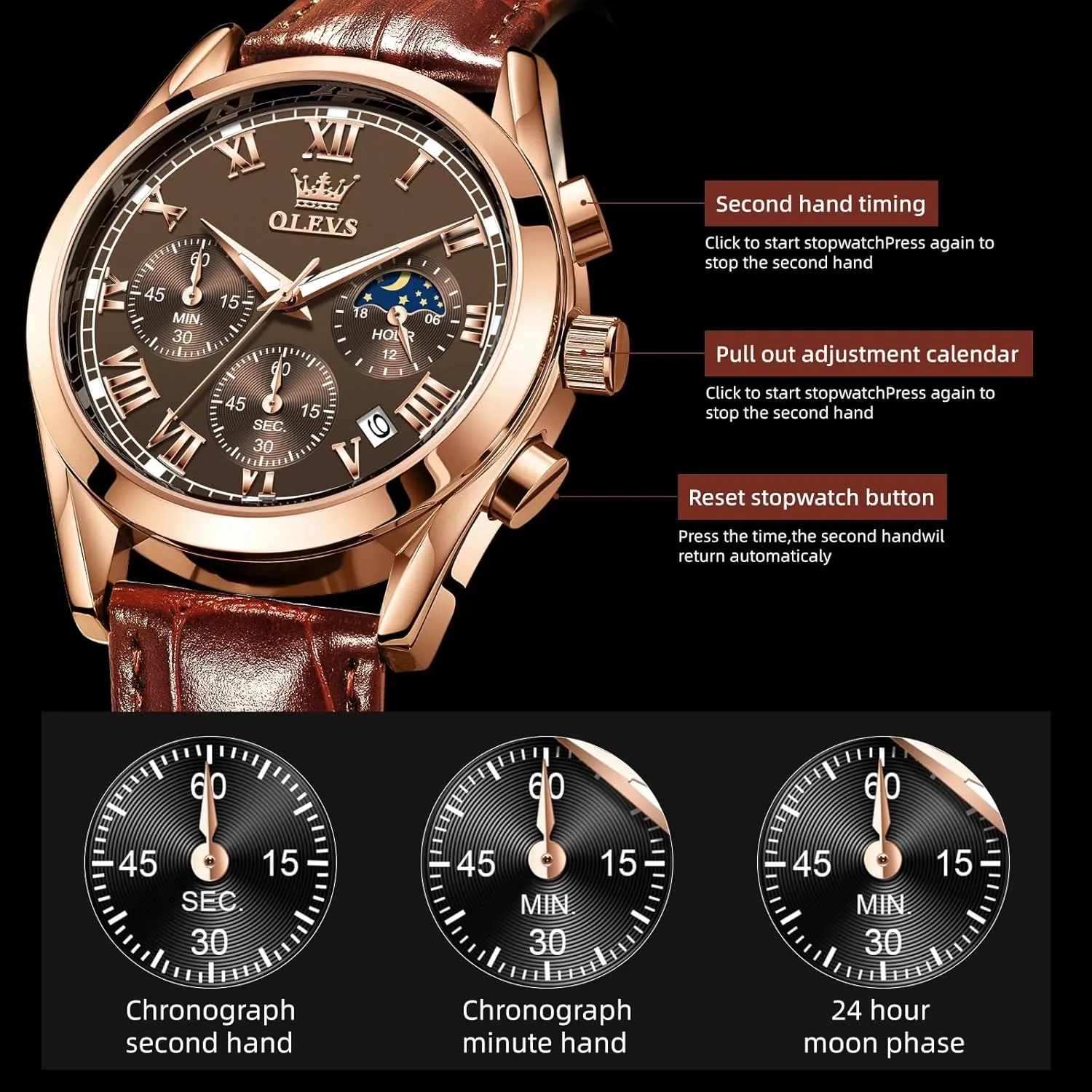meaningful mood sociably insult eletricity ornament - Luxury Chronograph Wristwatch With Date, Waterproof, Luminous - Dress Style OLEVS Men's Leather Analog Quartz Watch 