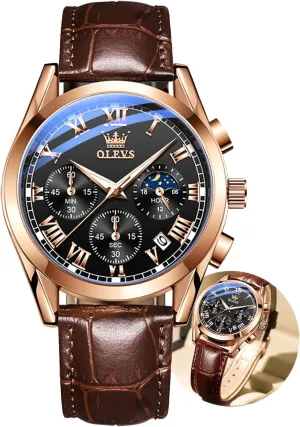 meaningful mood sociably insult eletricity ornament - Luxury Chronograph Wristwatch With Date, Waterproof, Luminous - Dress Style OLEVS Men's Leather Analog Quartz Watch 