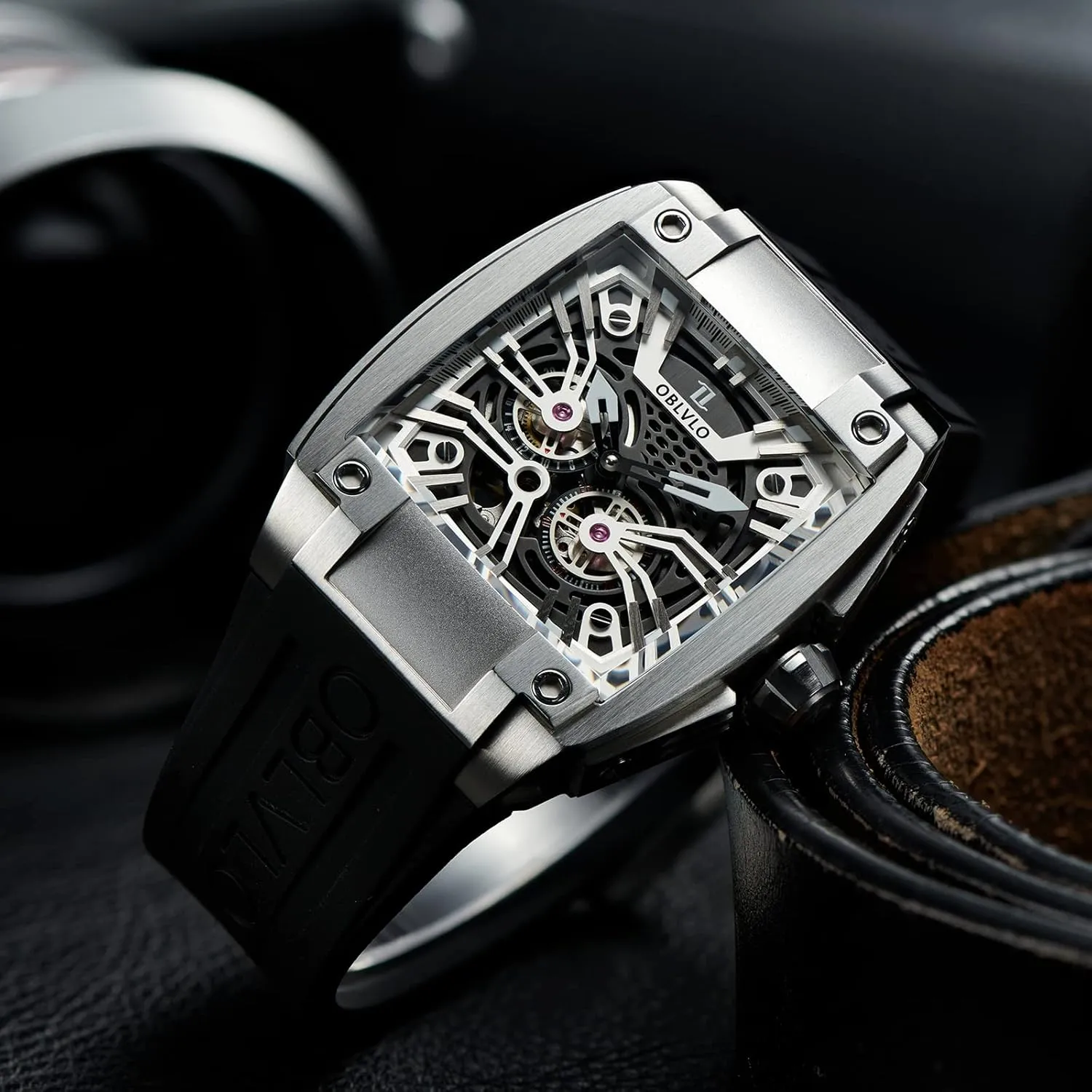 Mechanical grandiose Rubber Strap Watches GM Men Super Luminous Automatic Watches Sport Luxury Watch Square Skeleton 
