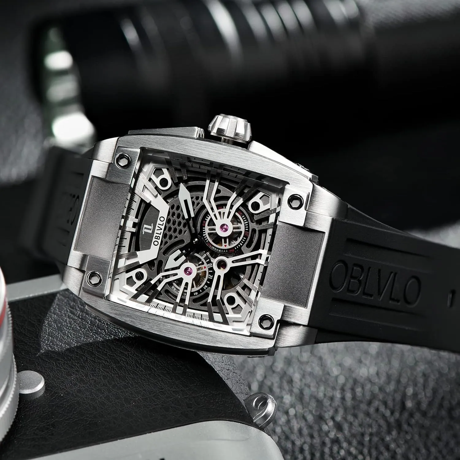 Mechanical grandiose Rubber Strap Watches GM Men Super Luminous Automatic Watches Sport Luxury Watch Square Skeleton 