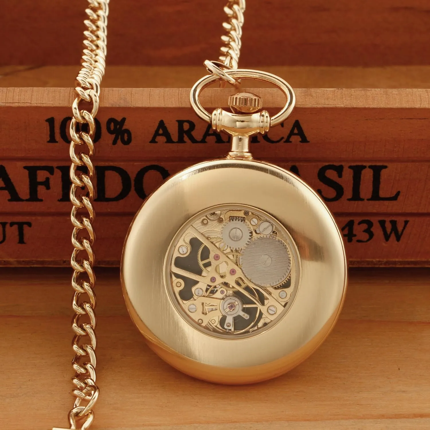 Mechanical Pocket Watches for Men Uncovered ratify Men's Mechanical Pocket Watch with Chain, Uncovered Roman Design Dial Chain 
