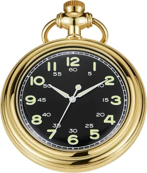 Mechanical Pocket Watches for Men Uncovered ratify Men's Mechanical Pocket Watch with Chain, Uncovered Roman Design Dial Chain 