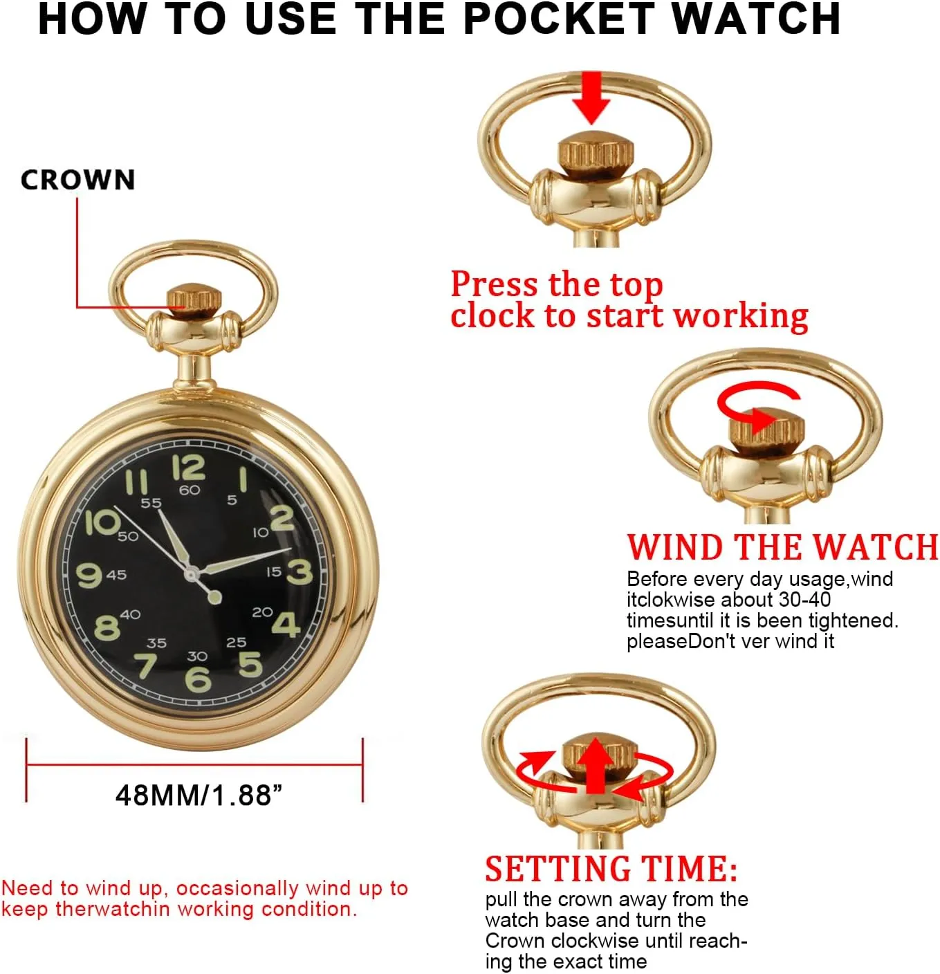 Mechanical Pocket Watches for Men Uncovered ratify Men's Mechanical Pocket Watch with Chain, Uncovered Roman Design Dial Chain 